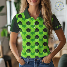 Load image into Gallery viewer, Plaid Womens Golf Polo Shirt Custom Abstract Green Hexagon Pattern Golf Shirts For Ladies NHN0156