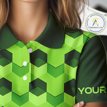 Load image into Gallery viewer, Plaid Womens Golf Polo Shirt Custom Abstract Green Hexagon Pattern Golf Shirts For Ladies NHN0156