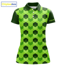 Load image into Gallery viewer, Plaid Womens Golf Polo Shirt Custom Abstract Green Hexagon Pattern Golf Shirts For Ladies NHN0156