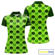 Load image into Gallery viewer, Plaid Womens Golf Polo Shirt Custom Abstract Green Hexagon Pattern Golf Shirts For Ladies NHN0156