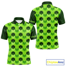Load image into Gallery viewer, Plaid Mens Golf Polo Shirt Custom Abstract Green Hexagon Pattern Golf Shirts For Men NHN0156