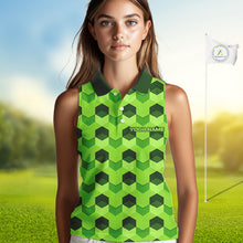 Load image into Gallery viewer, Plaid Womens Sleeveless Golf Polo Shirt Custom Abstract Green Hexagon Pattern Golf Shirts NHN0156