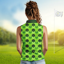 Load image into Gallery viewer, Plaid Womens Sleeveless Golf Polo Shirt Custom Abstract Green Hexagon Pattern Golf Shirts NHN0156