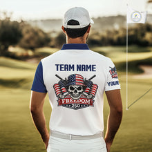 Load image into Gallery viewer, Mens Golf Polo Shirt Custom 250th Anniversary American Flag Skull Golf Shirt, Group Golf Gift NHN0143