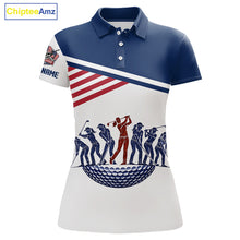Load image into Gallery viewer, Womens Golf Polo Shirt Custom 250th Anniversary American Flag Skull Golf Shirts, Patriotic Gift NHN0143