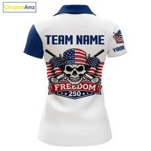 Load image into Gallery viewer, Womens Golf Polo Shirt Custom 250th Anniversary American Flag Skull Golf Shirts, Patriotic Gift NHN0143