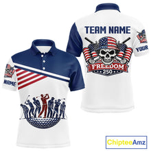 Load image into Gallery viewer, Mens Golf Polo Shirt Custom 250th Anniversary American Flag Skull Golf Shirt, Group Golf Gift NHN0143