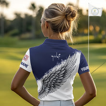 Load image into Gallery viewer, American Flag Eagle Womens Golf Polo Shirts Custom Patriotic Eagle Golf Attire For Women Blue &amp; White NHN0041