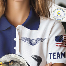 Load image into Gallery viewer, American Flag Eagle Womens Golf Polo Shirts Custom Patriotic Eagle Golf Attire For Women Blue &amp; White NHN0041