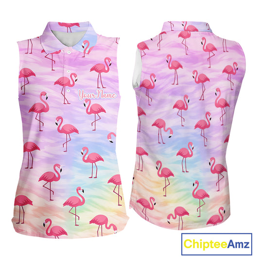 Violet Womens Sleeveless Golf Polo Shirts Custom Funny Flamingo Heart Pattern Team Ladies Golf Tops NHN0174