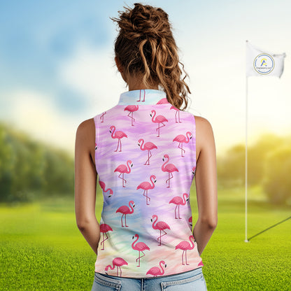 Violet Womens Sleeveless Golf Polo Shirts Custom Funny Flamingo Heart Pattern Team Ladies Golf Tops NHN0174