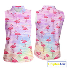 Load image into Gallery viewer, Violet Womens Sleeveless Golf Polo Shirts Custom Funny Flamingo Heart Pattern Team Ladies Golf Tops NHN0174