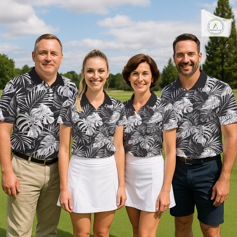 Mens Golf Polo Shirt Retro Floral Pattern Tropical Leaves Custom Team Golf Shirt, Golf Gifts NHN0190