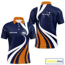 Load image into Gallery viewer, Mens Golf Polo Shirts Orange And Blue Pattern With Custom Golf Ball Name, Golf Gifts NHN0061