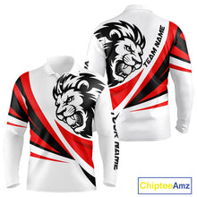 Load image into Gallery viewer, Custom Long Sleeve Golf Polo Shirt For Men Red And Black Pattern Lion Golf Shirts For Men Golf Gifts NHN0064