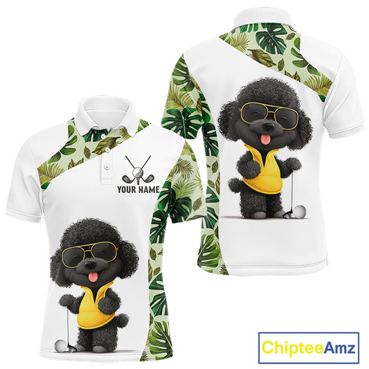 Funny Mens Golf Polo Shirt Green Tropical Pattern Custom Golf Clubs Shirts, Poodle Dog Lover Gift NHN0067