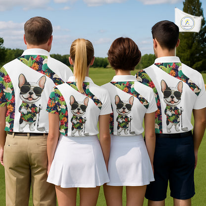 Funny Womens Golf Polo Shirt Custom Tropical Leaf Pattern Personalized Bulldog Golf Shirts For Women NHN0067
