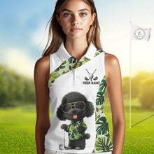 Load image into Gallery viewer, Funny Womens Sleeveless Golf Polo Shirt Tropical Leaf Pattern Personalized Poodle Dog Golf Shirts NHN0067