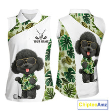 Load image into Gallery viewer, Funny Womens Sleeveless Golf Polo Shirt Tropical Leaf Pattern Personalized Poodle Dog Golf Shirts NHN0067