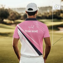 Load image into Gallery viewer, Mens Golf Polo Shirt Custom Blue And Pink Golf Shirt, White Team Golf Shirts Personalized  NHN0075