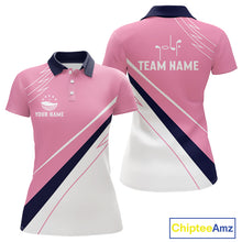 Load image into Gallery viewer, Womens Golf Polo Shirt Custom Blue And Pink Golf Shirt Personalized White Team Golf Shirts NHN0075