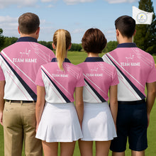 Load image into Gallery viewer, Mens Golf Polo Shirt Custom Blue And Pink Golf Shirt, White Team Golf Shirts Personalized  NHN0075