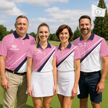 Load image into Gallery viewer, Mens Golf Polo Shirt Custom Blue And Pink Golf Shirt, White Team Golf Shirts Personalized  NHN0075