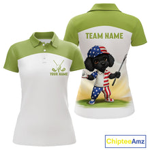 Load image into Gallery viewer, Funny Green Womens Golf Polo Shirt Custom Name Poodle Patriotic Dog Golf Shirts Personalized NHN0079