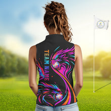 Load image into Gallery viewer, Wolf Womens Sleeveless Golf Polo Shirt Custom Neon Purple Pattern Team Golf Tops, Black Golf Outfit NHN0085