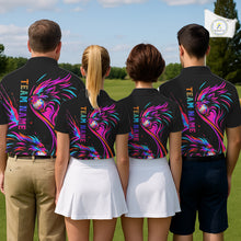 Load image into Gallery viewer, Wolf Womens Golf Polo Shirt Custom Neon Purple Pattern Team Golf Tops, Black Golf Outfit For Ladies NHN0085