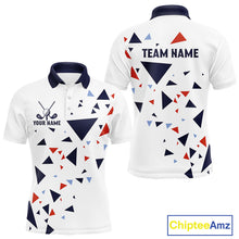 Load image into Gallery viewer, Mens Golf Polo Shirt Custom Orange And Blue Triangle Pattern Team Golf Tops, White Golf Attire NHN0086