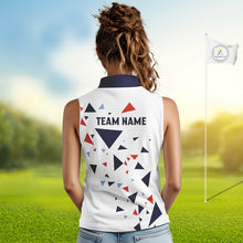 Load image into Gallery viewer, Womens Sleeveless Golf Polo Shirt Custom Orange &amp; Blue Triangle Pattern Team Golf Tops, White Golf Attire NHN0086