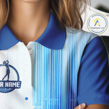 Load image into Gallery viewer, Womens Golf Polo Shirt Custom Blue Pattern Team Golf Tops, White Golf Golf Outfit For Women NHN0087