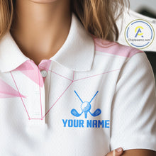 Load image into Gallery viewer, Womens Golf Polo Shirts Blue And Pink Polygonal Pattern Custom Name White Golf Shirts For Ladies NHN0098