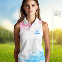 Load image into Gallery viewer, Womens Sleeveless Golf Polo Shirt Blue And Pink Polygonal Pattern Custom White Golf Clubs Golf Shirts NHN0098
