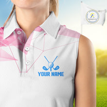 Load image into Gallery viewer, Womens Sleeveless Golf Polo Shirt Blue And Pink Polygonal Pattern Custom White Golf Clubs Golf Shirts NHN0098