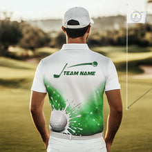Load image into Gallery viewer, Green Geometric Triangle Pattern Mens Golf Polo Shirt Custom Watercolor Golf Ball White Golf Tops NHN0119