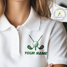 Load image into Gallery viewer, Green Geometric Triangle Pattern Womens Golf Polo Shirt Custom Watercolor Golf Ball White Golf Tops NHN0119