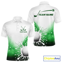 Load image into Gallery viewer, Green Geometric Triangle Pattern Mens Golf Polo Shirt Custom Watercolor Golf Ball White Golf Tops NHN0119