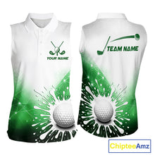 Load image into Gallery viewer, Green Geometric Triangle Pattern Womens Sleeveless Golf Polo Shirt Custom Watercolor Golf Tops NHN0119