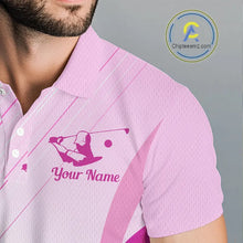Load image into Gallery viewer, Pink White Mens Golf Polo Shirts Custom Name Golf Shirts For Men Personalized Golf Gifts NHN0015