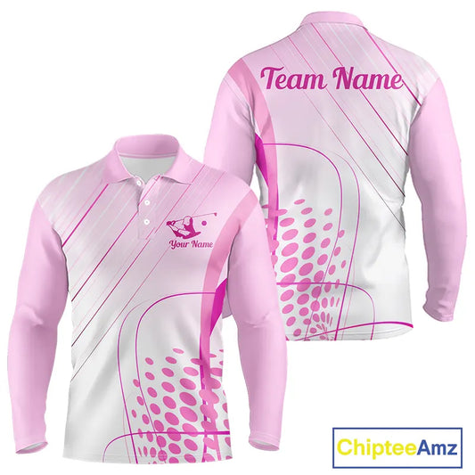 Pink White Long Sleeve Golf Polo Shirts Custom Name Golf Shirts For Men Personalized Golf Gifts NHN0015