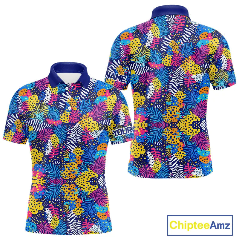 Colorful Paisley Pattern Mens Golf Polo Shirts Custom Tropical Golf Attire For Team NHN0147