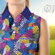 Load image into Gallery viewer, Colorful Paisley Pattern Womens Sleeveless Golf Polo Shirt Custom Tropical Golf Attire For Ladies NHN0147