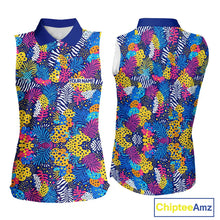 Load image into Gallery viewer, Colorful Paisley Pattern Womens Sleeveless Golf Polo Shirt Custom Tropical Golf Attire For Ladies NHN0147