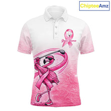 Load image into Gallery viewer, Pink Breast Cancer Golf Shirt, Funny Flamingo Cancer Awareness Mens Golf Polo Shirt, Golf Gifts NHN0167