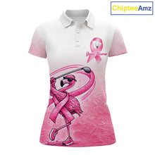 Load image into Gallery viewer, Pink Breast Cancer Golf Shirt, Funny Flamingo Womens Golf Polo Shirt Custom Cancer Awareness Golf Gifts NHN0167