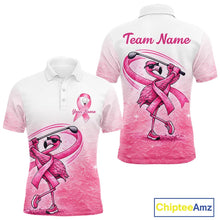Load image into Gallery viewer, Pink Breast Cancer Golf Shirt, Funny Flamingo Cancer Awareness Mens Golf Polo Shirt, Golf Gifts NHN0167