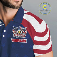 Load image into Gallery viewer, Funny Mens Golf Polo Shirt Custom Name American Flag Polo Shirt, 250 Years Of Freedom Patriotic Gift NHN0173