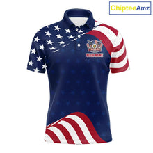 Load image into Gallery viewer, Funny Mens Golf Polo Shirt Custom Name American Flag Polo Shirt, 250 Years Of Freedom Patriotic Gift NHN0173